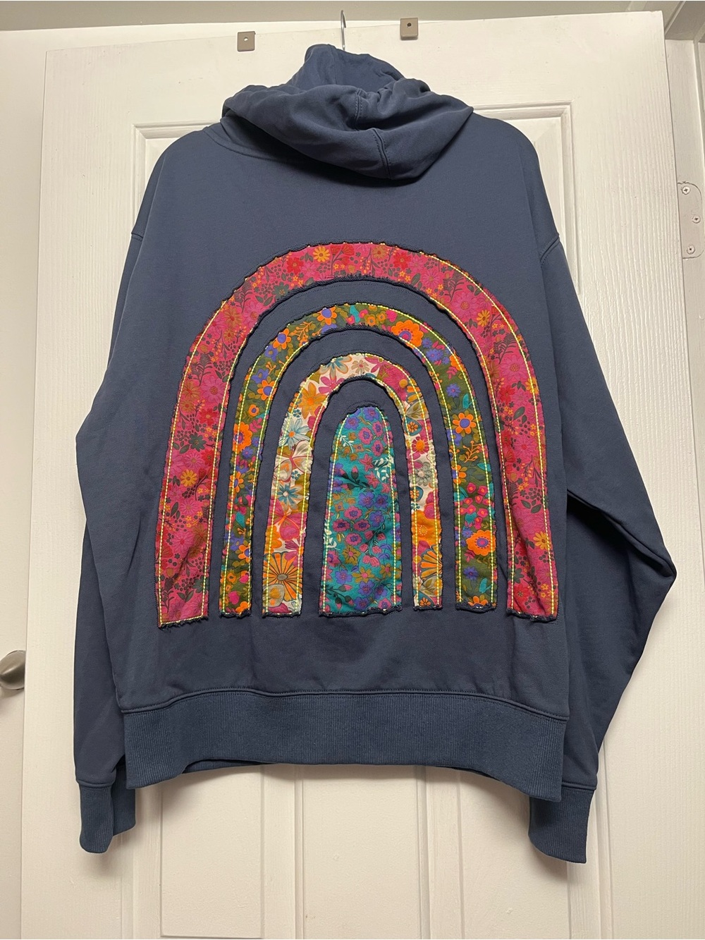 NATURAL LIFE Navy Hoodie with Colorful Rainbow Patchwork